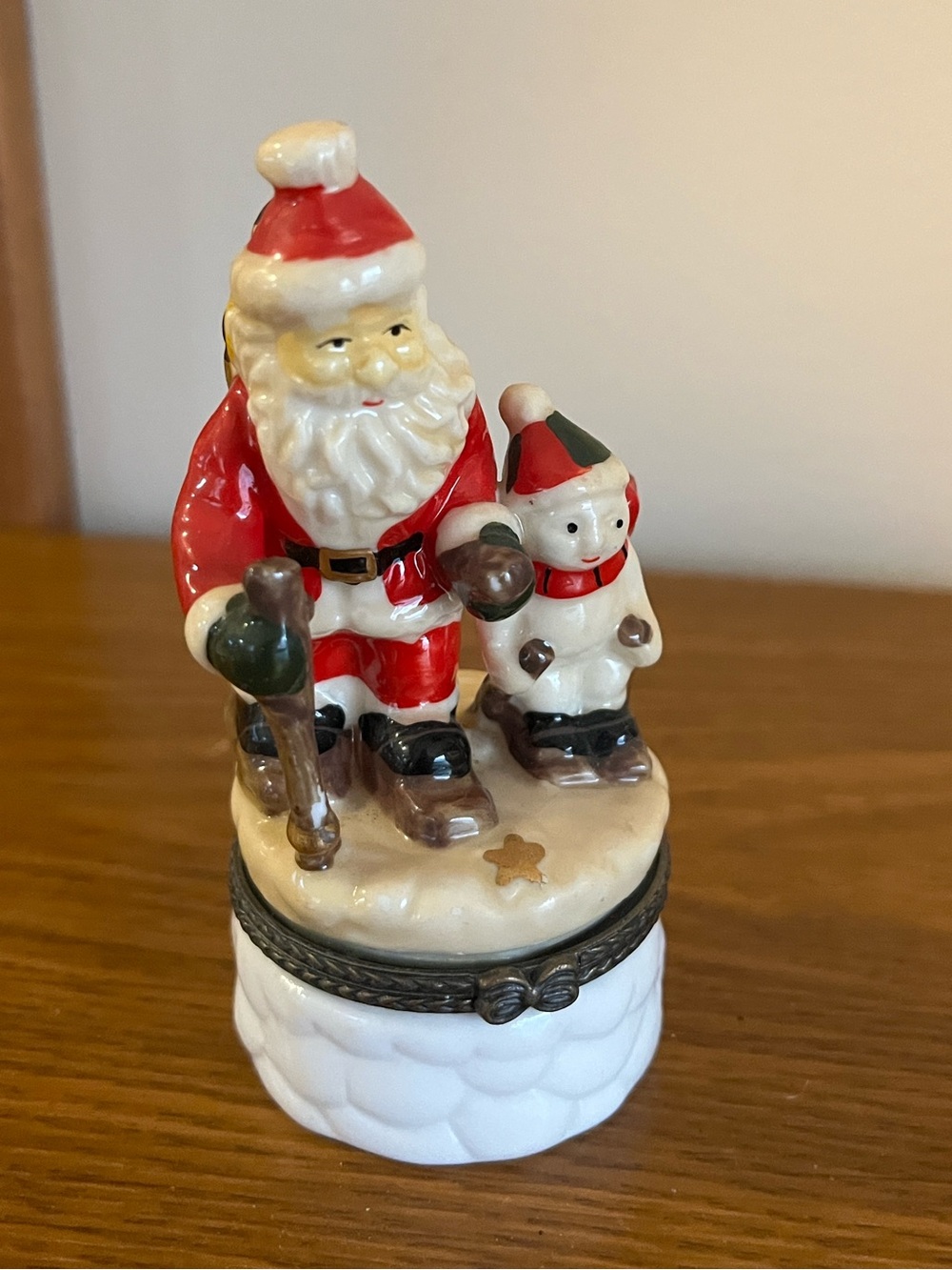 Holiday Santa and Snowman Trinket Box - Red and White